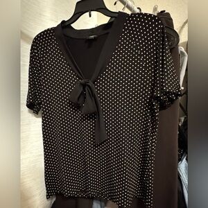 Talbots Black Polka Dot Tie-Neck Blouse